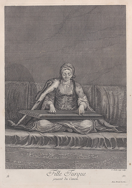 Fille Turque, jouant du Canon, plate 50 from "Recueil de cent estampes représentent differentes nations du Levant"