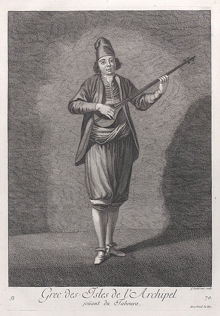 Grec des Isles de l'Archipel, joüant du Taboura, plate 70 from "Recueil de cent estampes représentent differentes nations du Levant"