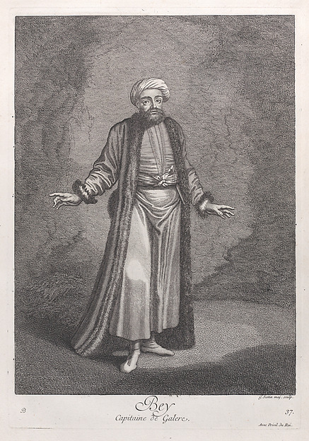 Bey, Capitaine de Galere, plate 37 from "Recueil de cent estampes représentent differentes nations du Levant"