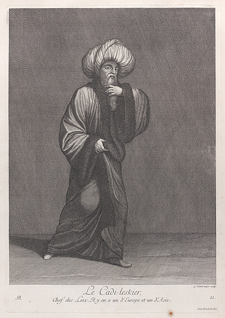 Le Cadi-leskier, Chef des Loix; il y en a un d'Europe et un d'Asie, plate 21 from "Recueil de cent estampes représentent differentes nations du Levant"
