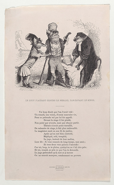 The Wolf pleading against the Fox, in front of the Monkey