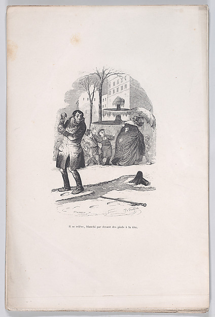 "He gets up, covered from head to toe in snow." from the Little Miseries of Human Life