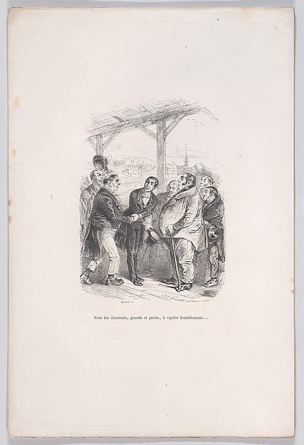 "All voters, big and small, gather to humbly coax each other..." from the Little Miseries of Human Life