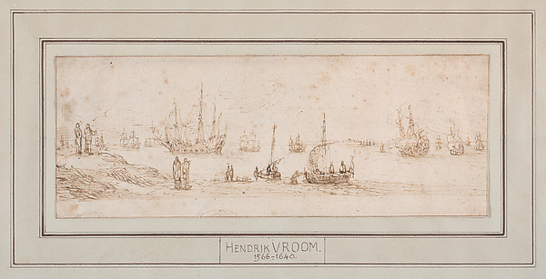 A Fleet of Men-o-War with Figures on the Shore