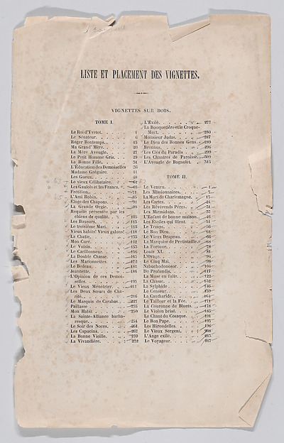List and Placement of Vignettes, for The Complete Works of Béranger
