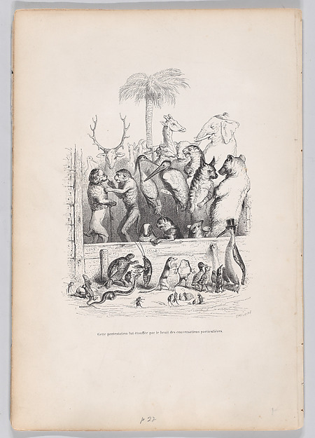 "This protest was stifled by the noise of private conversations" from Scenes from the Private and Public Life of Animals