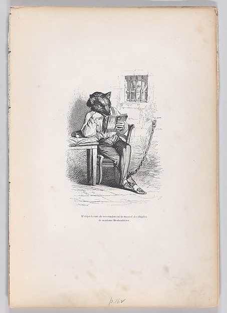 "The favorite object of his studies is the collection of Idylles by Madame Deshoulières" from Scenes from the Private and Public Life of Animals 