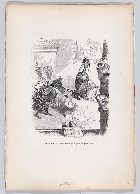"At this frightful story, Zemire throws himself at Azor's feet" from Scenes from the Private and Public Life of Animals