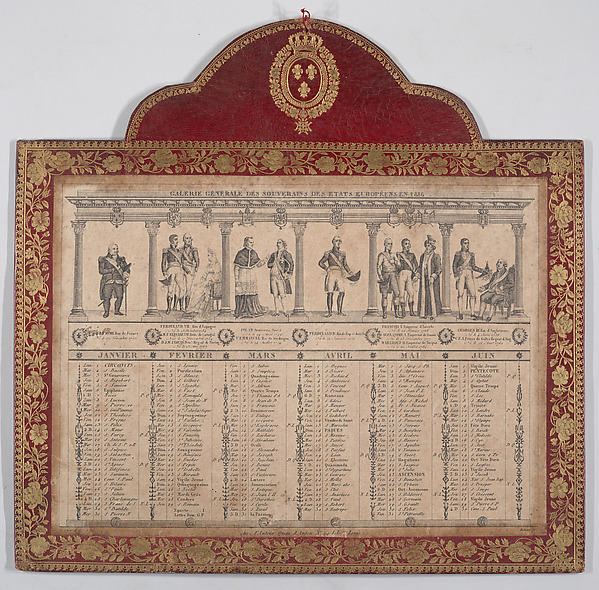 French Calendar for the Year 1816 (Galerie Generale des Souverains des Etats Européens)
