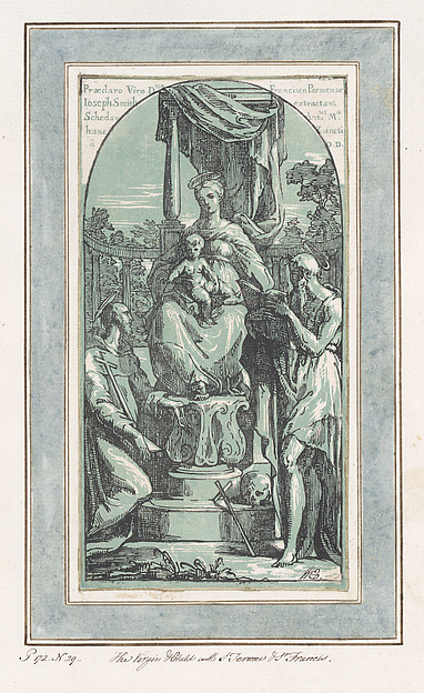 The Virgin and Child Enthroned, Saint Jerome at lower right, Saint Francis at lower left by Anton Maria Zanetti the Elder
