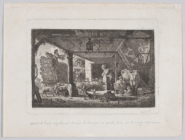 Interior of a barn with an unloading haywagon