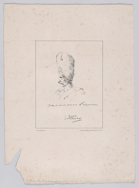 Profile bust of an officer in a bear fur hat