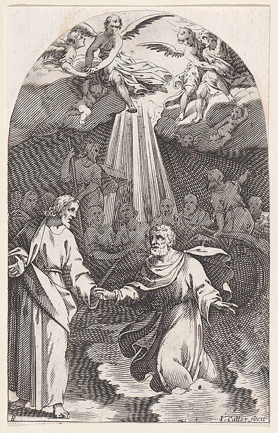 Christ Walking on Water, Holding the Hand of St. Peter (First Composition), plate 8 from "Les Tableaux de Rome, Les Eglises Jubilaires" (The Paintings of Rome, The Churches Jubilee) by Jacques Callot