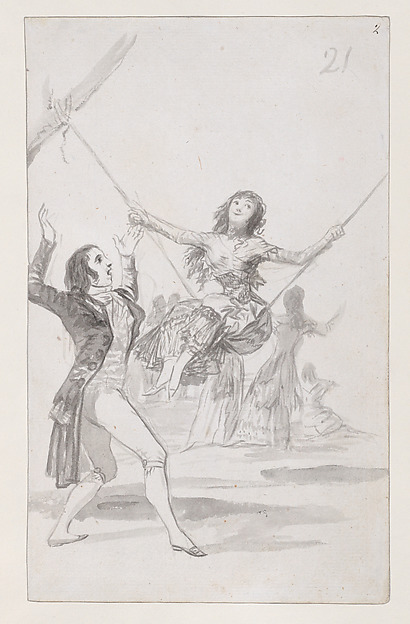 Girl on a swing, a man with his arms raised; folio 21 (recto) from the Madrid Album 'B'