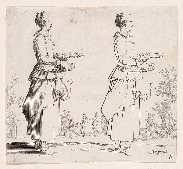 La Paysanne Tournée a Droite et Tenant un Panier (The Peasant Woman Turned to the Right and Holding a Basket), from Varie Figure (Various Figures), plate 6