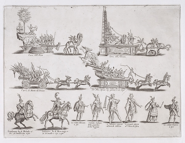 Reprint of Le Chars et Les Personnages (The Chariots and The Characters), from La Guerre d'Amour (Guerra d'Amore) (War of Love)