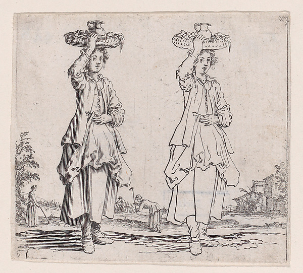 La Paysanne Vue de Face, Tenant un Panier sur sa Tête (The Peasant Woman Viewed from the Front with a Basket on her Head), from Varie Figure (Various Figures)