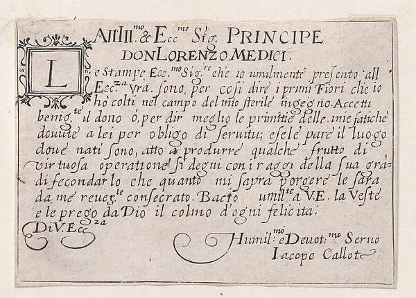 Copy of Dedication to Lorenzo de'Medici, from "Les Caprices" Series A, The Florence Set