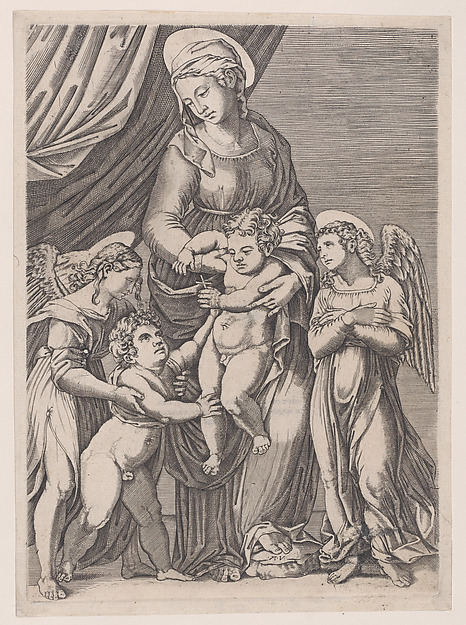 The Virgin, the Infant Christ, Infant Saint John, and Two Angels by Agostino Veneziano (Agostino dei Musi)