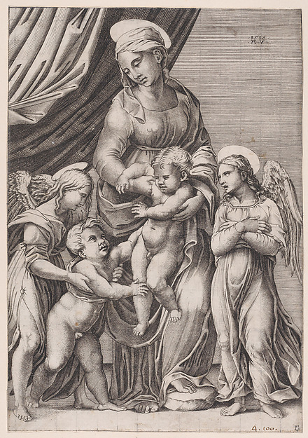 The Virgin, the Infant Christ, Infant Saint John, and Two Angels by Agostino Veneziano (Agostino dei Musi)
