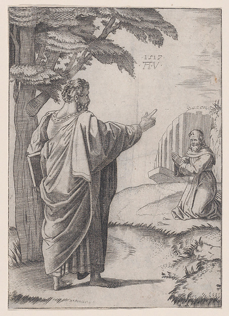 Saint Paul and the Franciscan Friar by Agostino Veneziano (Agostino dei Musi)