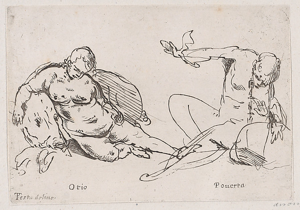 Two figures representing Sloth and Poverty