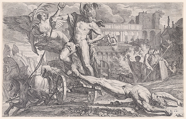 Achilles dragging the body of Hector around the walls of Troy