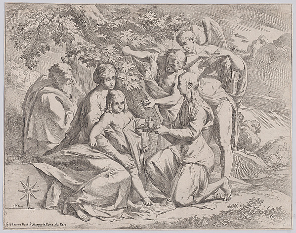 The Holy Family fed by Angels by Pietro Testa