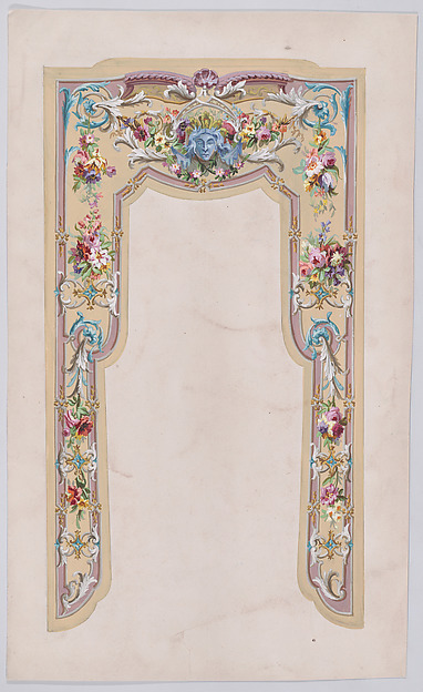 Design for a Valance with a Grotesque Motif and Thin Garlands of Flowers and Leaves with a Scrolling Frame
