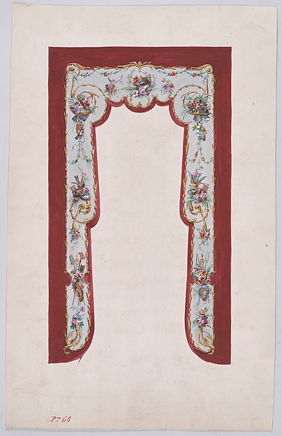 Design for a Valance with Bundles and Garlands of Flowers and Leaves Decorated with Gardening Tools upon which Small Birds Rest