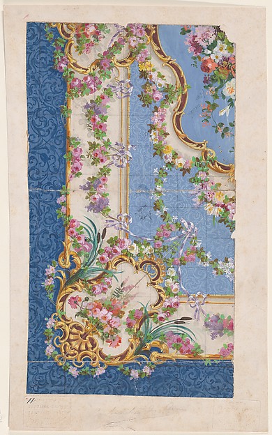 Design for a Rug with Ornamental Frames and Garlands and Festoons of Leaves, Flowers, and Ribbons Over a Background of Arabesques