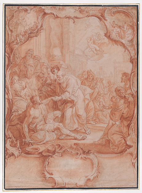 Scene with Saint Peter Healing the Lame in a Rocaille Cartouche by Johann Lorenz Haid