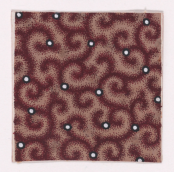 Textile Design of Scattered Pealrs over a Background of Scrolling Branches