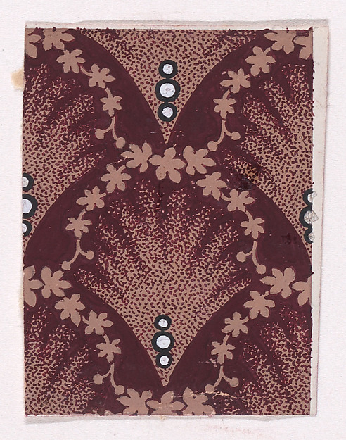 Textile Design with Alternating Palmettes Decorated with Pearls Framed by Garlands of Flowers and Buds
