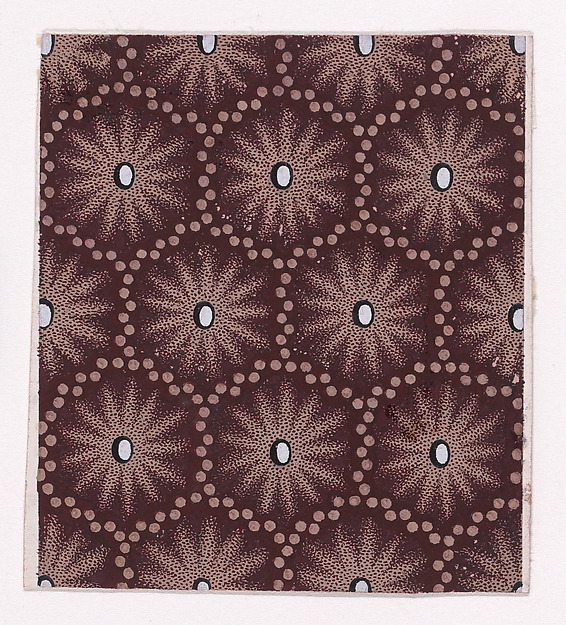 Textile Design with a Honeycomb Pattern of Garlands of Dots and Pearls over a Stippled Background