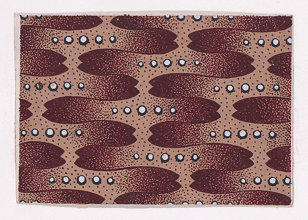 Textile Design with Alternating Vertical Garlands of Abstract Shapes Adorned with Pearls