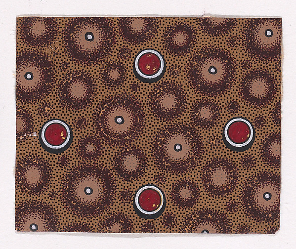 Textile Design with Circles and Pearls over a Stippled Background