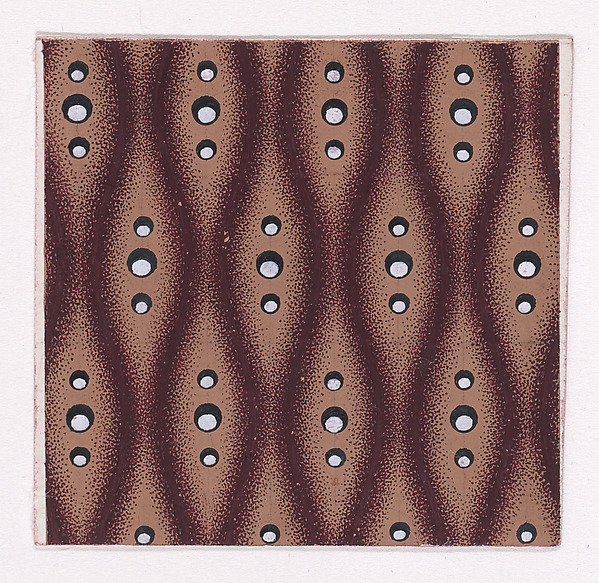 Textile Design with Vertical and Horizontal Rows of Stylized Bullet-Shaped Flowers with Pearls as Pistils, Placed Alternately Horizontally and Verticallly, and Quatrefoils Forming In-Between the Flowers