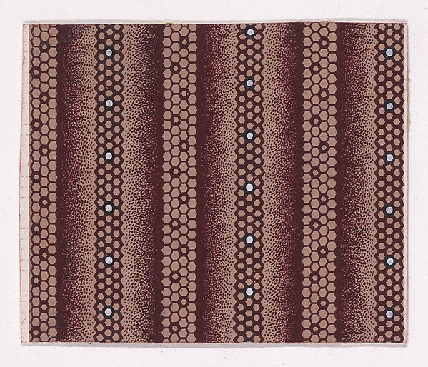 Textile Design with Alternating Vertical Stripes of Honeycomb Patterns Decorated with Pearls