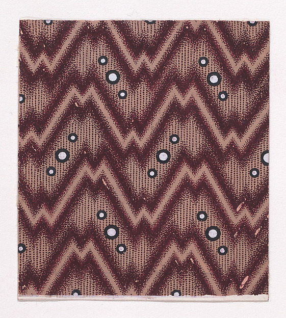 Textile Design of Horizontal Zig-Zagging Ribbons and Alternating Diagonal Groups of Three Pearls over a Striped Background