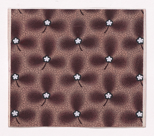 Textile Design with Alternating Rows of Stylized Three-Leaved Clovers Decorated with Rosettes over an Abstract Honeycomb Pattern