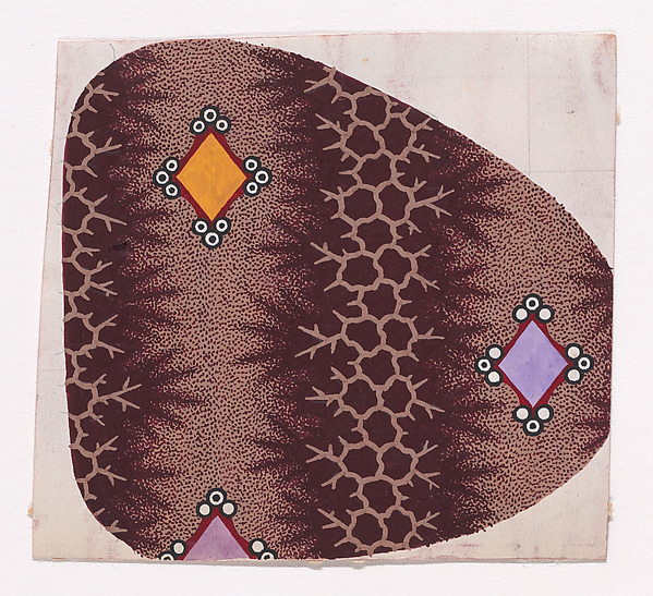 Textile Design with Alternating Vertical Stripes of Lozenges with Pearls in the Vertices and Abstract Organic Honeycomb Structures with Branch Offshoots