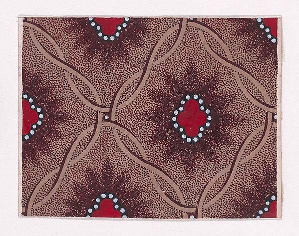 Textile Design with Alternating Quatrefoils Bordered with Pearls and Framed by Interlacing Ribbons