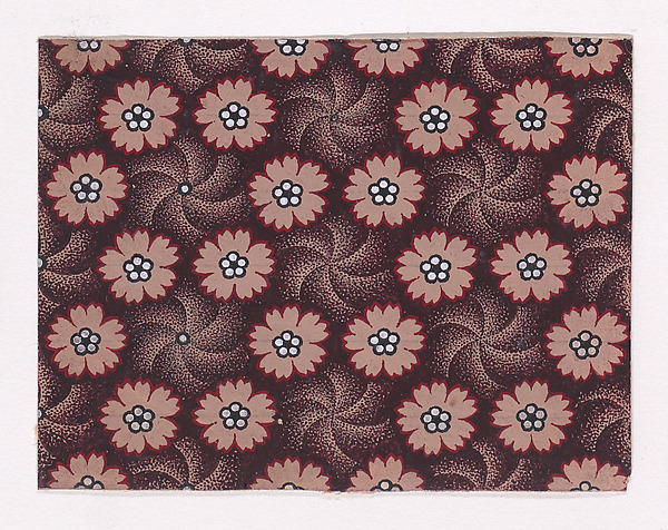 Textile Design with Rosettes Forming Hexagonal Shapes Around Swirls