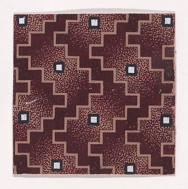 Textile Design with Alternating Vertical Rows of Pearls Framed by Undulating Vertical Zig-Zagging Lines
