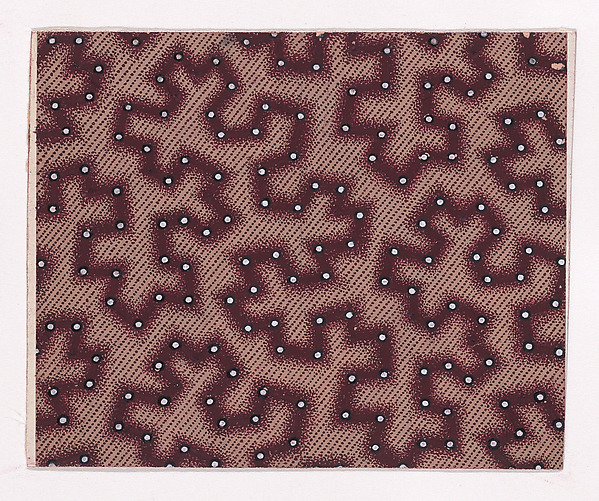 Textile Design with a Vermicular Pattern Decorated with Pearls over a Background of Diagonal Stripes