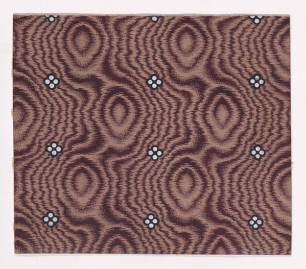 Textile Design with Rows of Quatrefoils of Pearls over an Abstract Background Simulating Tie-Dye