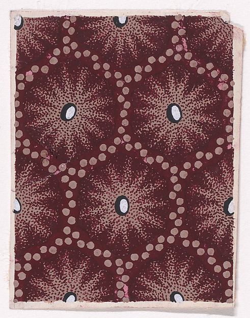 Textile Design with a Honeycomb Pattern of Garlands of Dots and Pearls over a Stippled Background