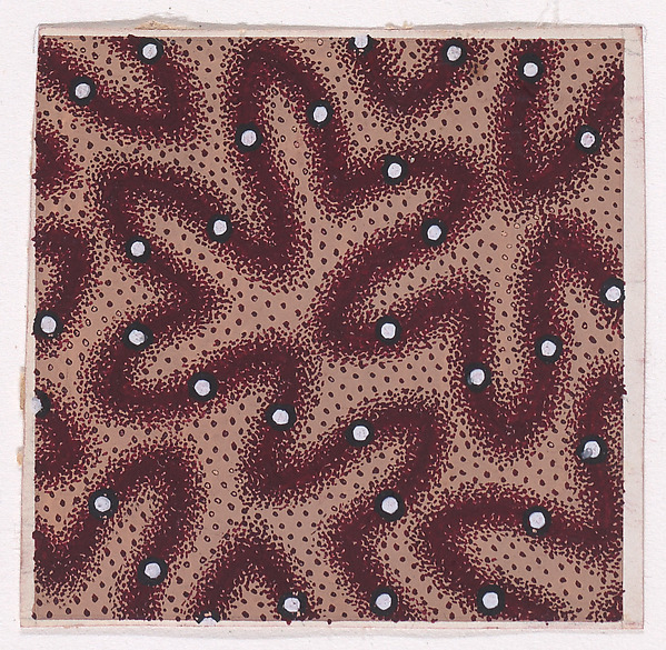 Textile Design with a Vermicular Pattern and Pearls over a Dotted Background