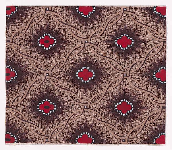 Textile Design with Vertical Vermicular Strips of Pearls Separated by Chevron Stripes